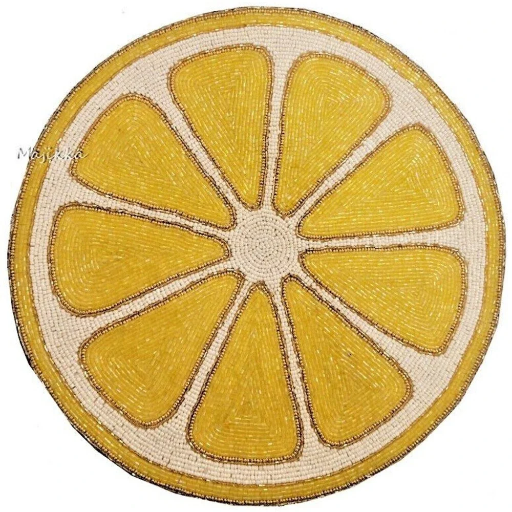 Tropical Hacienda Lemon Fruit Slice Placemats Yellow Beaded 15